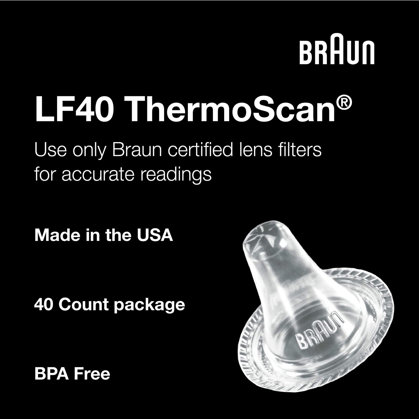 Braun ThermoScan Lens Filters for Ear Thermometer, Disposable Covers, Clear, 40 Count