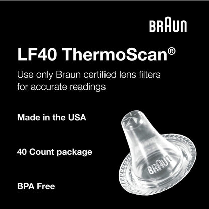 Braun ThermoScan Lens Filters for Ear Thermometer, Disposable Covers, Clear, 40 Count