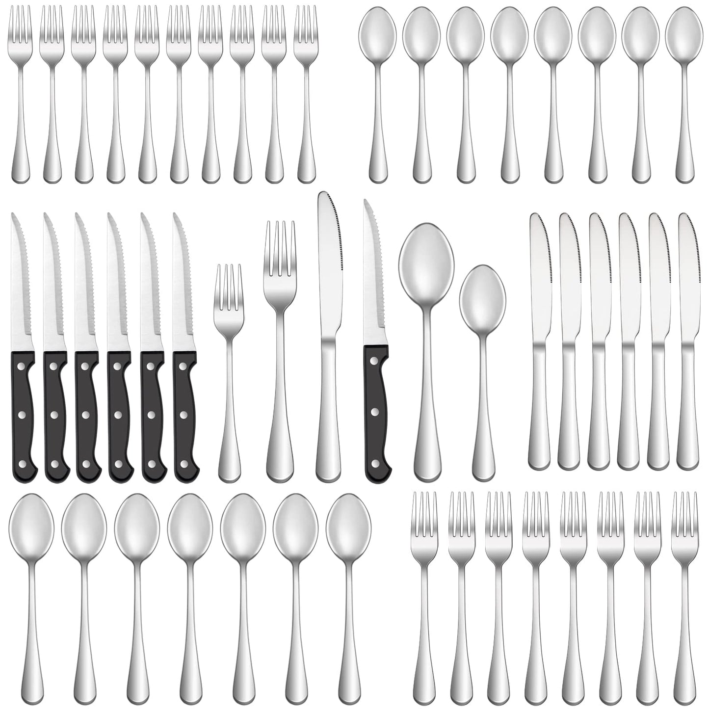 24 Pcs Silverware Set with Steak Knives Service for 4,Stainless Steel Flatware Set,Mirror Polished Cutlery Utensil Set,Home Kitchen Eating Tableware Set,Include Fork Knife Spoon Set,Dishwasher Safe