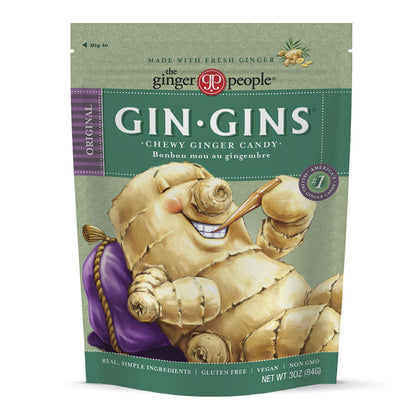 GIN GINS Original Ginger Chews by The Ginger People – Anti-Nausea and Digestion Aid, Individually Wrapped Healthy Candy – Original Flavor, 3 Oz Bag (Pack of 1)