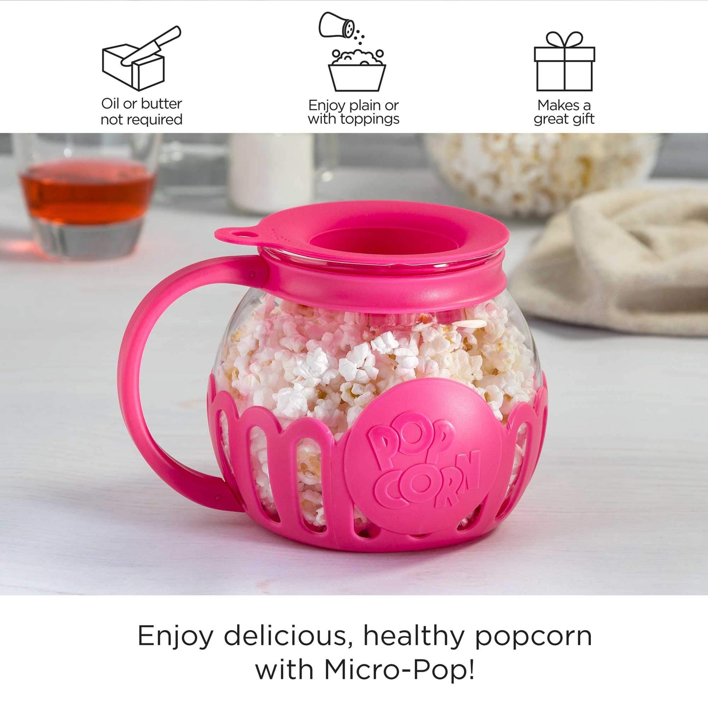 Ecolution Patented Micro-Pop Microwave Popcorn Popper with Temperature Safe Glass, 3-in-1 Lid Measures Kernels and Melts Butter, Made Without BPA, Dishwasher Safe, 3-Quart, Aqua