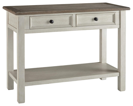 Signature Design by Ashley Bolanburg Farmhouse Rectangular Two Tone Sofa Table, Antique Cream