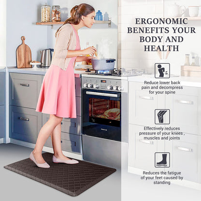 HappyTrends Floor Mat Cushioned Anti-Fatigue ,17.3"x28",Thick Waterproof Non-Slip Mats and Rugs Heavy Duty Ergonomic Comfort Rug for Kitchen,Floor,Office,Sink,Laundry,Black