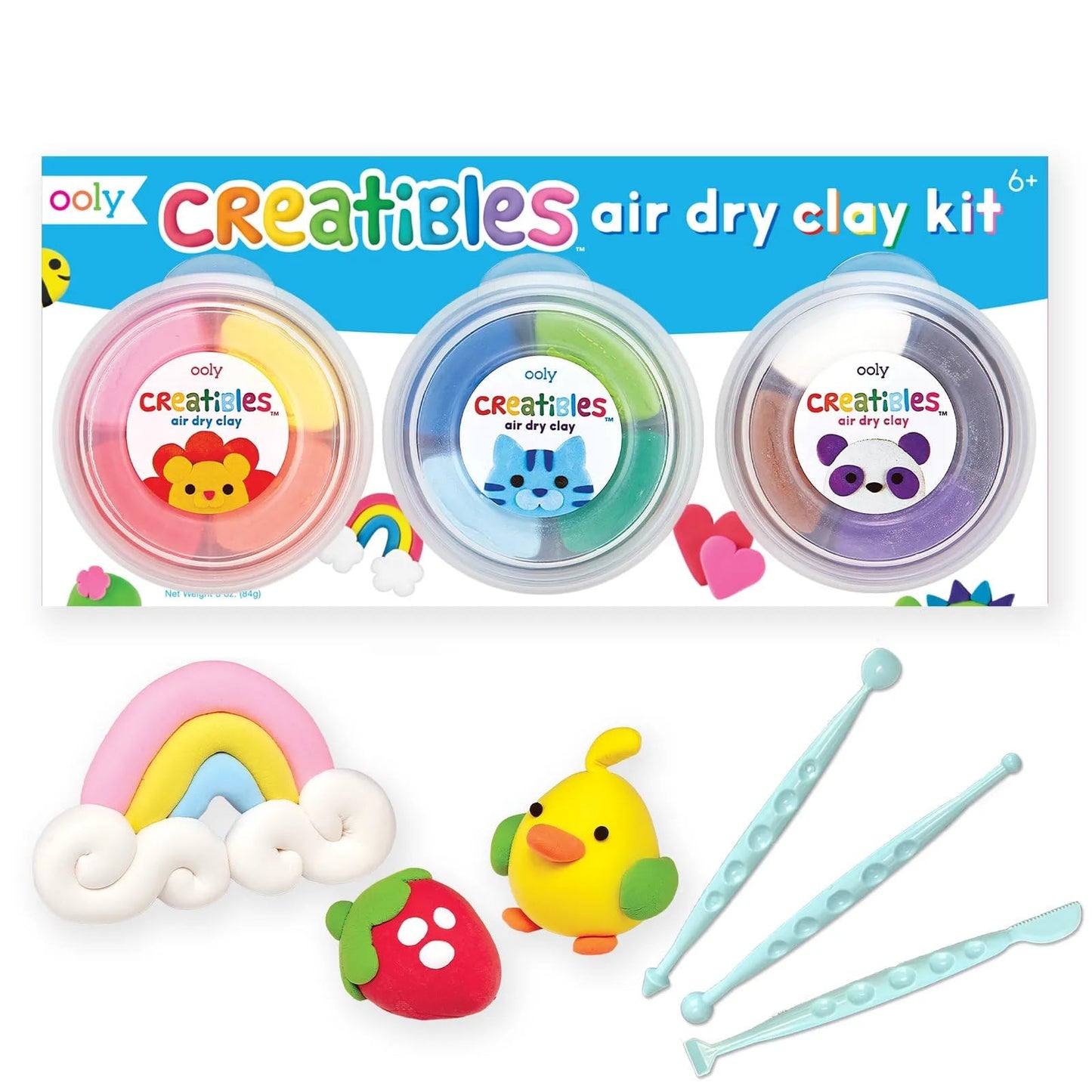 OOLY Creatibles, 24 Colors Air Dry Clay Kit for Kids Craft, Modeling Clay with 3 Shaping Tools, Craft Supplies & Materials, Airdry Clay DIY Art Set for Kids Ages 6 and Up