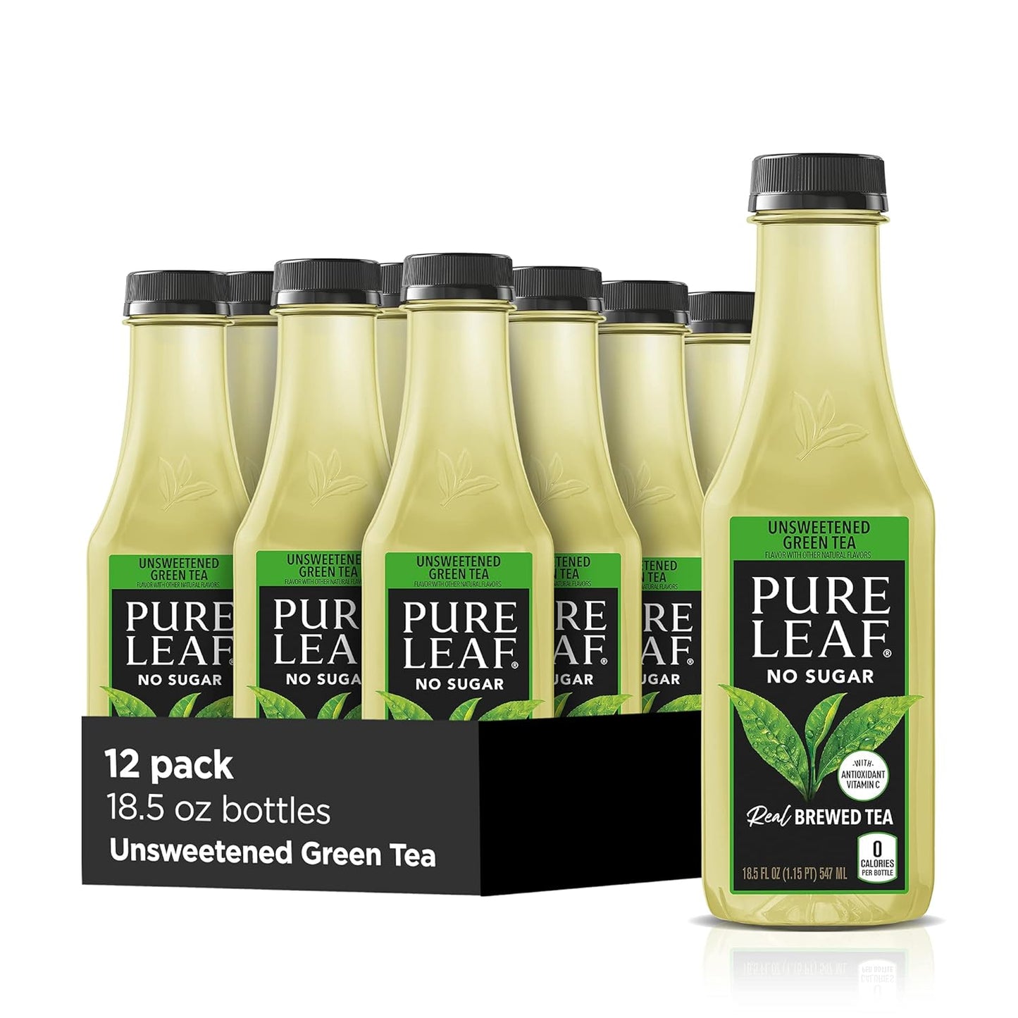 Pure Leaf Iced Tea, Unsweetened Green Tea, 18.5 fl Oz Bottles (Pack of 12)