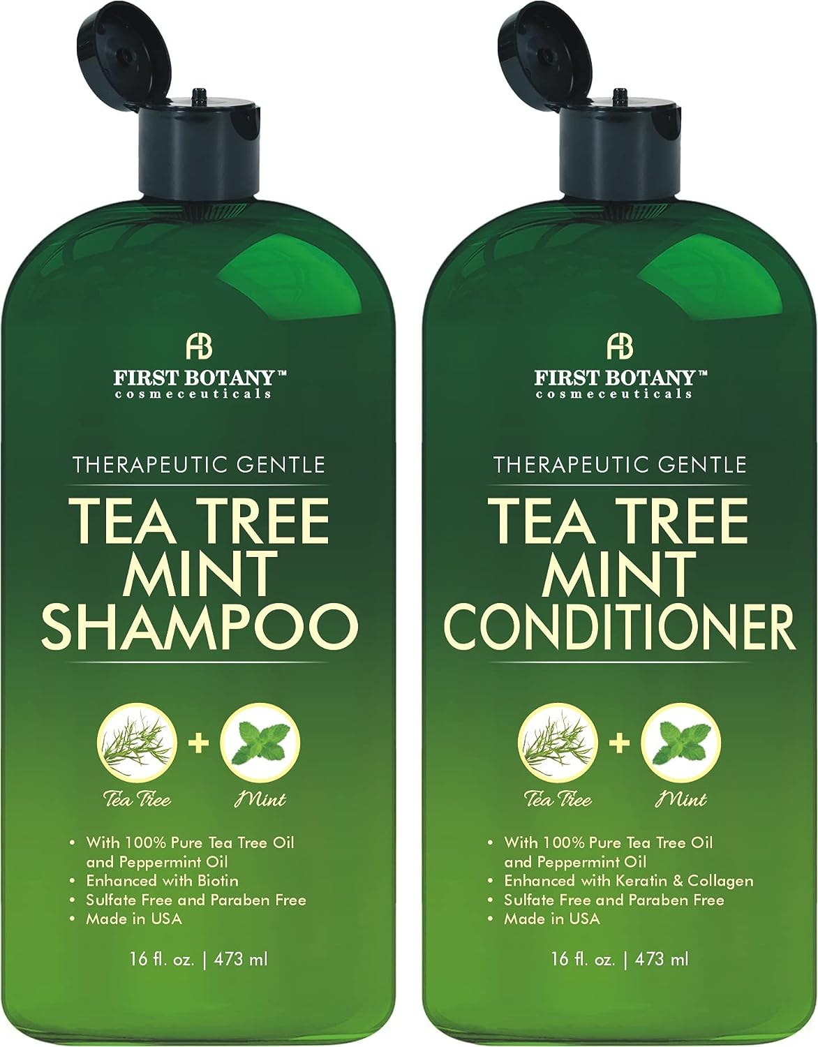 Tea Tree Mint Shampoo and Conditioner - Pure Tea Tree Oil & Peppermint Oil - Fights Hair Loss, Promotes Hair Growth, Fights Dandruff, Lice & Itchy Scalp - for Men and Women Sulfate Free - 16 fl oz x 2