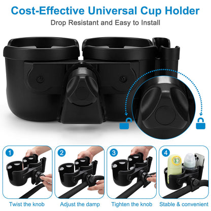 Accmor Stroller Cup Holder with Phone Holder, Bike Cup Holder, Universal Cup Holder for Uppababy Nuna Doona Strollers, 2-in-1 Cup Phone Holder for Stroller, Bike, Wheelchair, Walker, Scooter