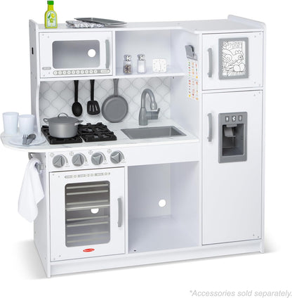 Melissa & Doug Wooden Chef’s Pretend Play Toy Kitchen With “Ice” Cube Dispenser – Cloud White - FSC Certified