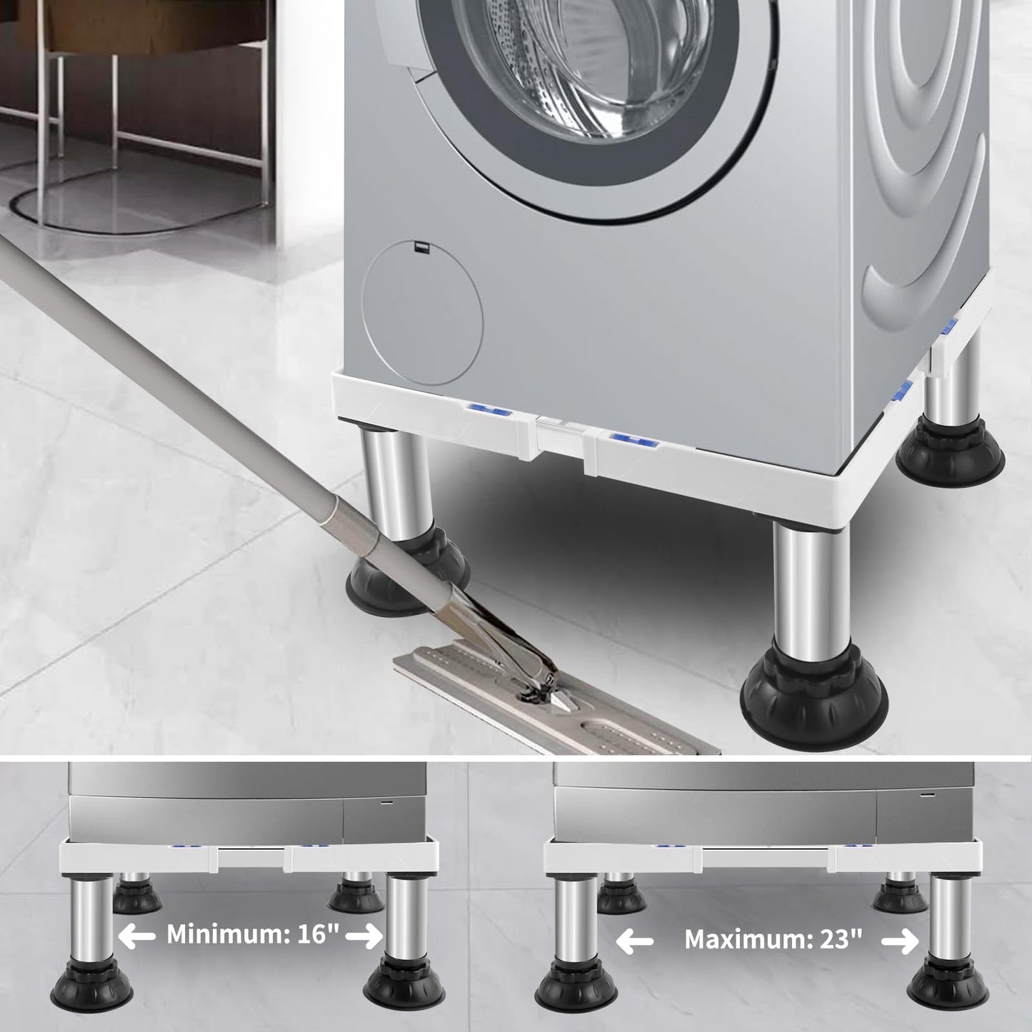 Nefish Mini Fridge Stand 16-24 Inch Washer and Dryer Pedestal Height 7"-8.4" Heavy Duty Washing Machine Stand with 4 Strong Feet Adjustable Laundry Pedestal Universal Platform for Home Appliance