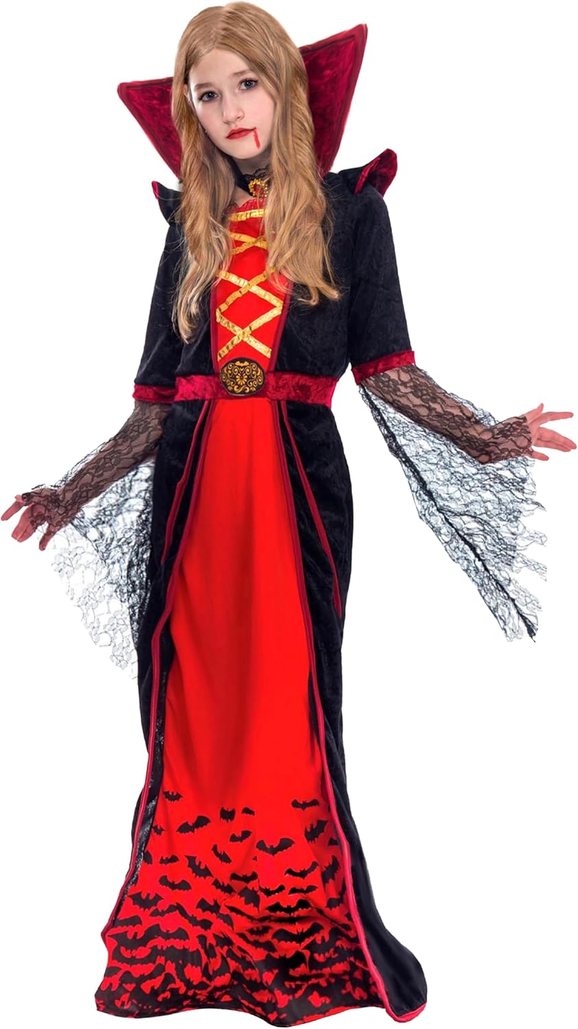 Spooktacular Creations Royal Vampire Costume for Girls Deluxe Set Halloween Gothic Victorian Vampiress Queen Dress Up Party