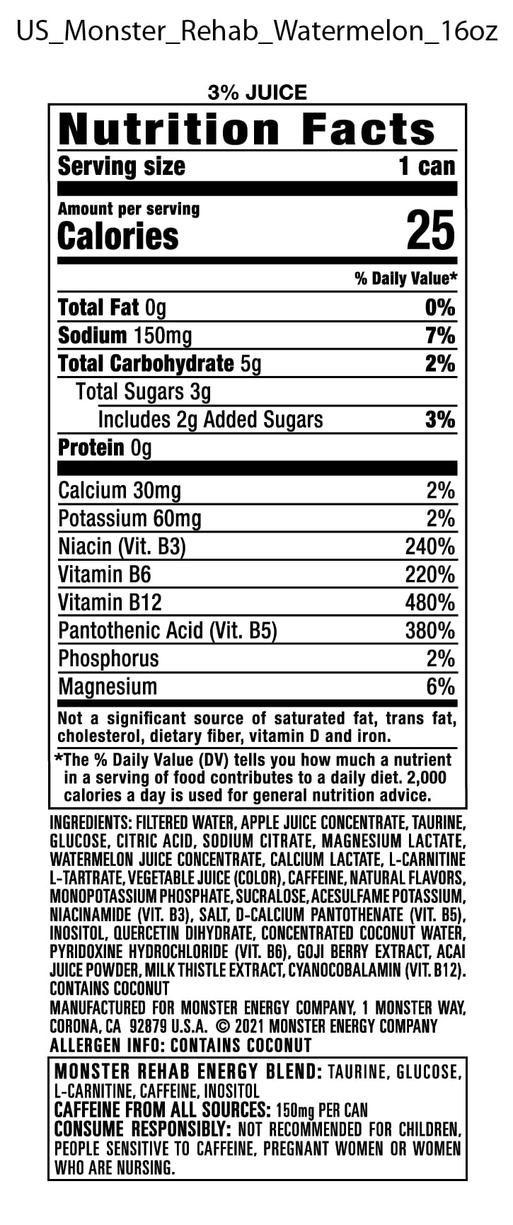 Monster Energy Rehab Tea + Lemonade + Energy, Energy Iced Tea, Energy Drink 15.5 Ounce (Pack of 15)