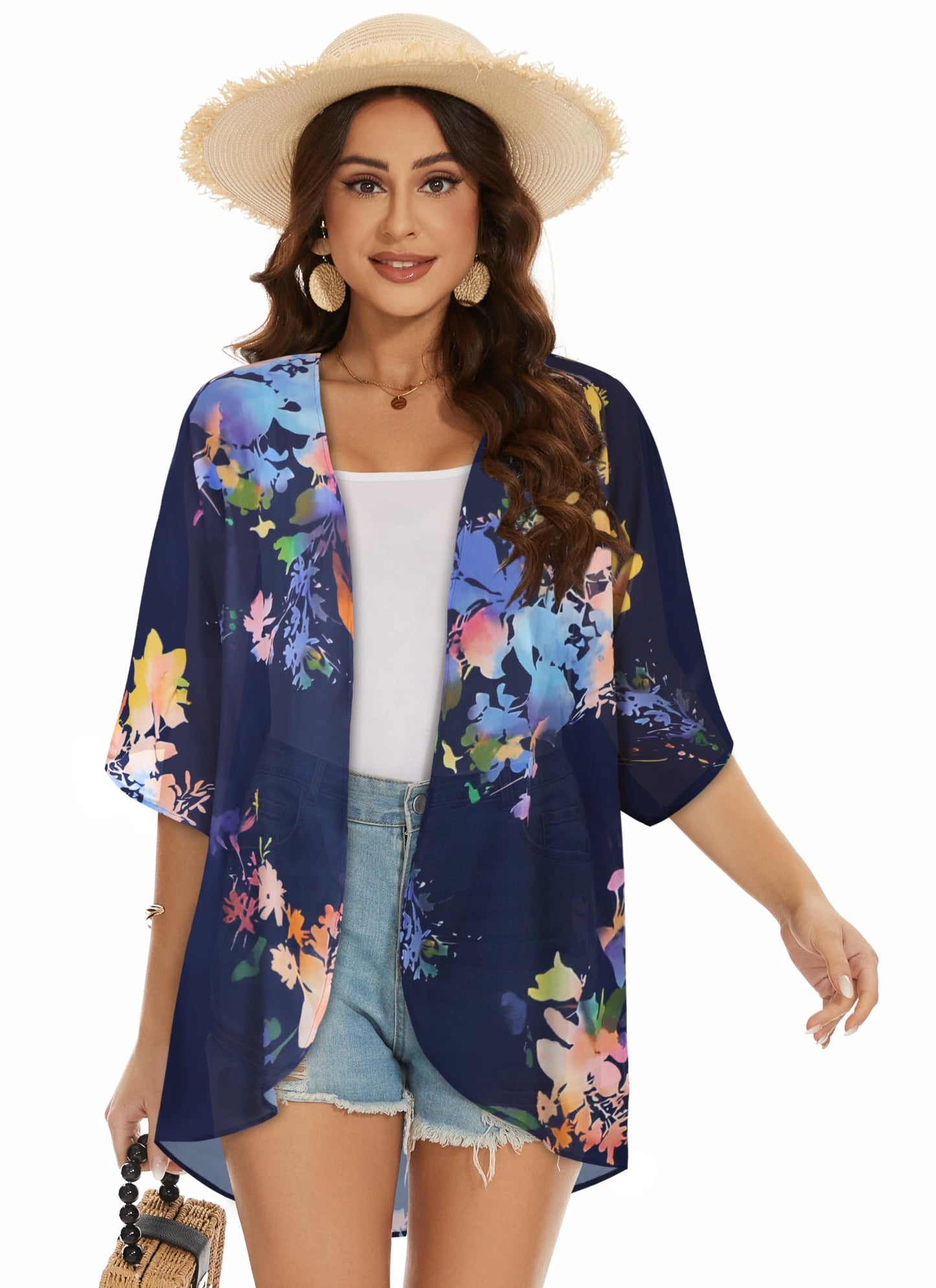 Womens Kimono Beach Cover Up Chiffon Cardigan Floral Tops Loose Capes