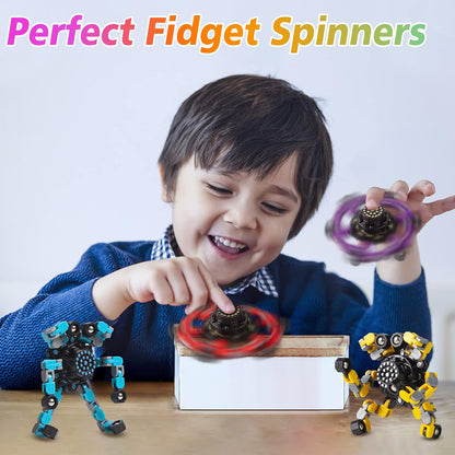 Transformable Fidget Spinners 4 Pcs for Kids and Adults Stress Relief Sensory Toys for Boys and Girls Fingertip Gyros for ADHD Autism for Kids Gifts (Fidget Toy 4pc)