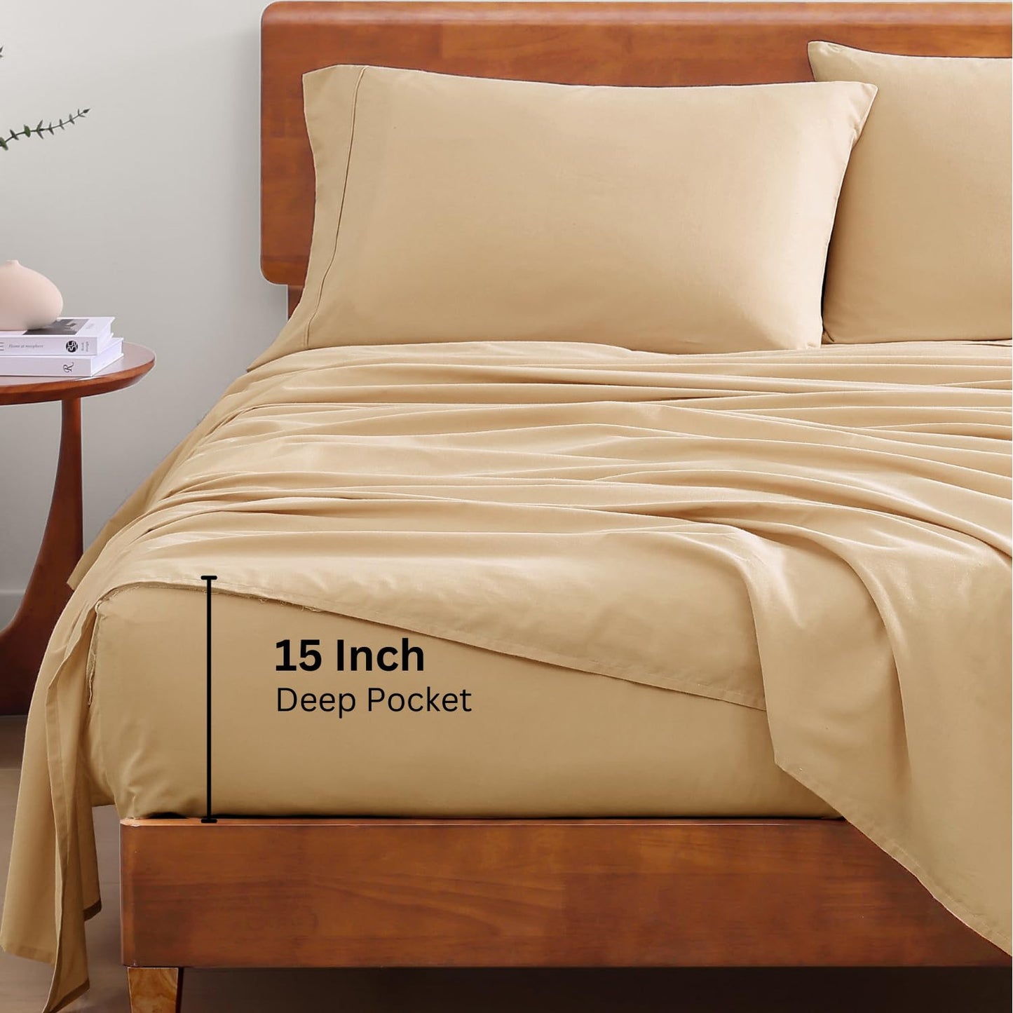 LANE LINEN 100% Organic Cotton Twin Sheets Set, 3Pc Twin Bed Sheets, Breathable Cotton Sheets Twin Size Bed Set, Dorm Room Essentials with 15" Twin Deep Pocket Fitted Sheet - White Sheets