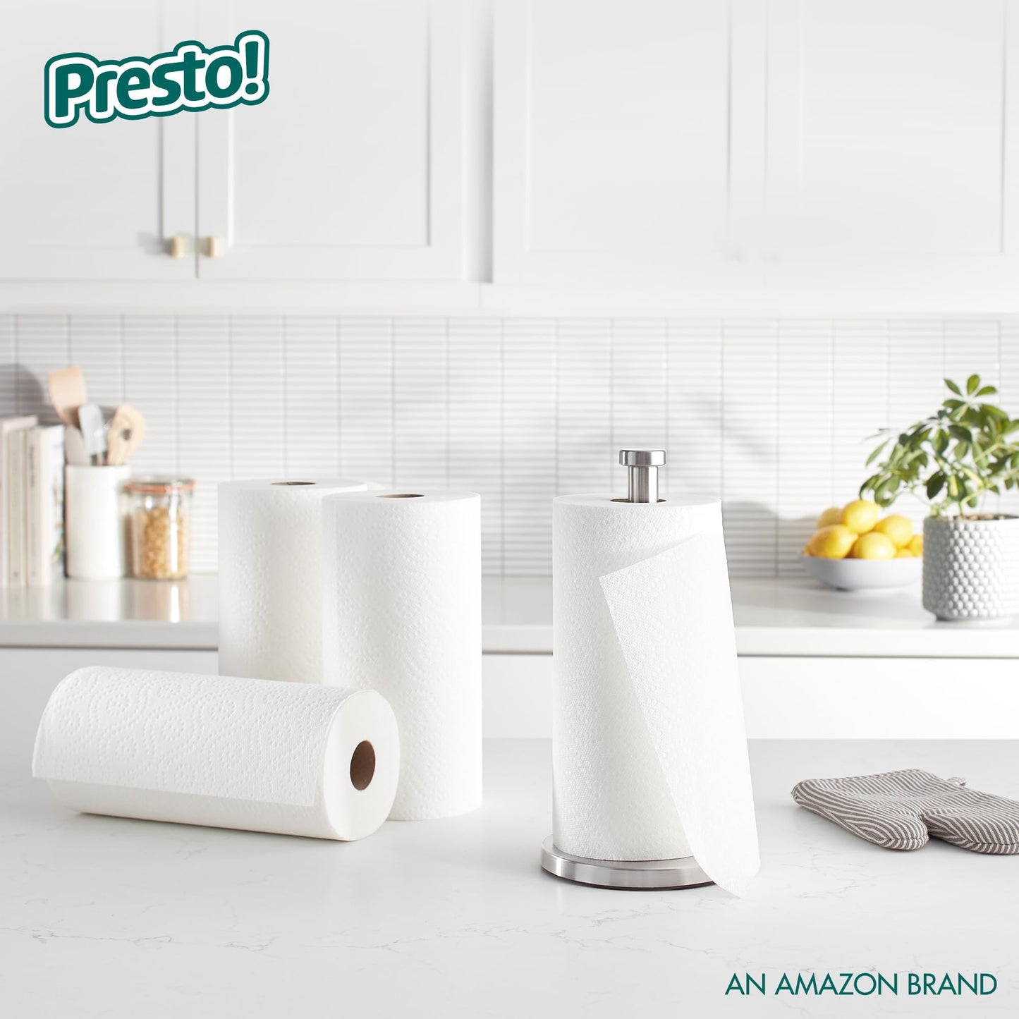 Amazon Brand - Presto! Flex-a-Size Paper Towels, 128 Sheet Family Roll, 16 Rolls (2 Packs of 8), Equivalent to 40 Regular Rolls, White