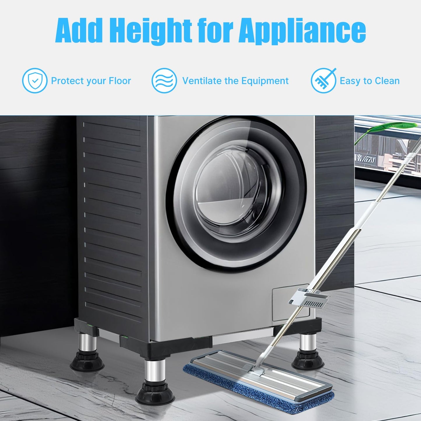 Nefish Mini Fridge Stand 16-24 Inch Washer and Dryer Pedestal Height 7"-8.4" Heavy Duty Washing Machine Stand with 4 Strong Feet Adjustable Laundry Pedestal Universal Platform for Home Appliance