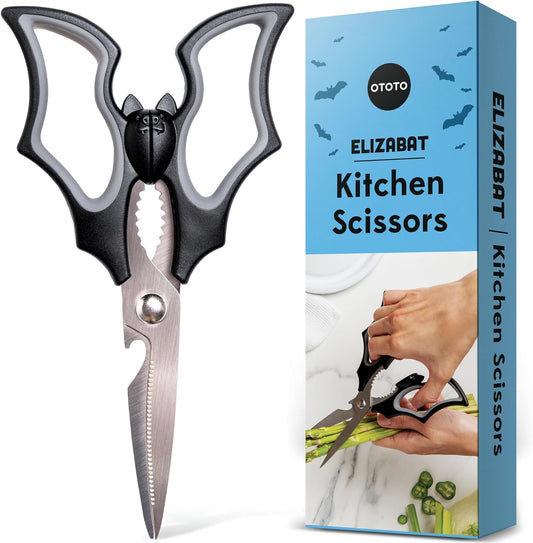 NEW!! Elizabat Kitchen Scissors by OTOTO - Halloween Goth Cute Bat Kitchen Shears, Gothic Scissors Kitchen Utensils - Spooky Bats Halloween Gifts, Cooking Scissors, Kitchen Gadgets, Goth Gifts