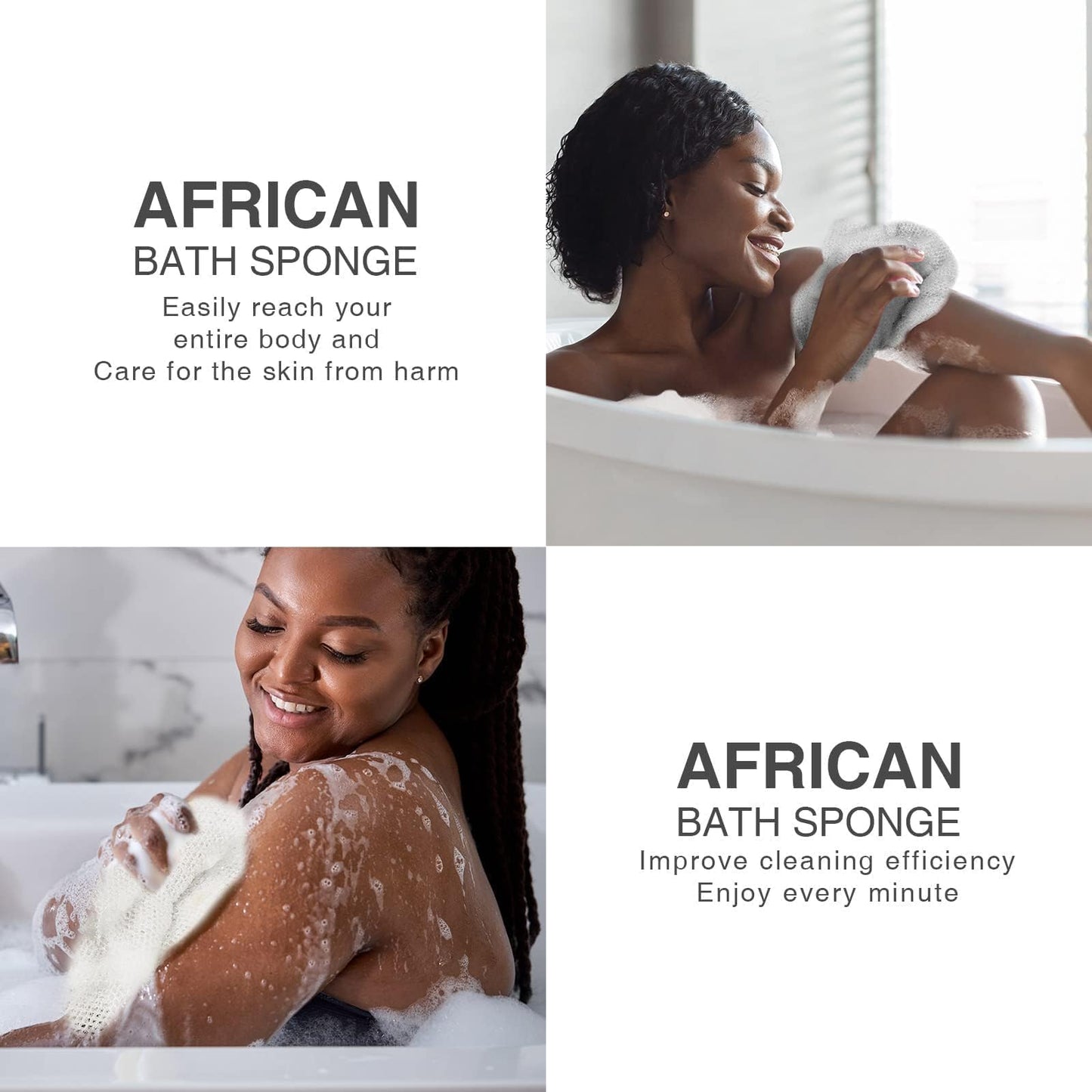 3 Pieces African Bath Sponge African Net Long Net Bath Sponge Exfoliating Shower Body Scrubber Back Scrubber Skin Smoother,Great for Daily Use (Black、Blue、Brown)