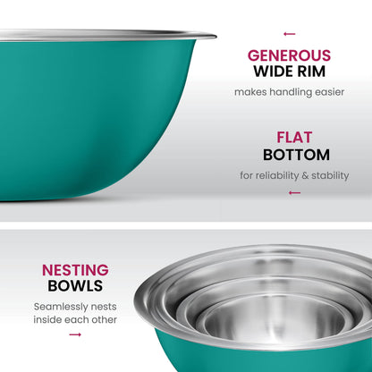 FineDine Stainless Steel Mixing Bowls Set for Kitchen, Dishwasher Safe Nesting Bowls for Cooking, Baking, Meal Prepping