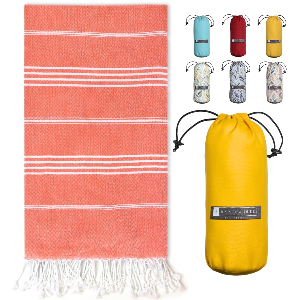 BAY LAUREL Turkish Beach Towel with Travel Bag 39 x 71 Quick Dry Sand Free Lightweight Large Oversized Towels Light