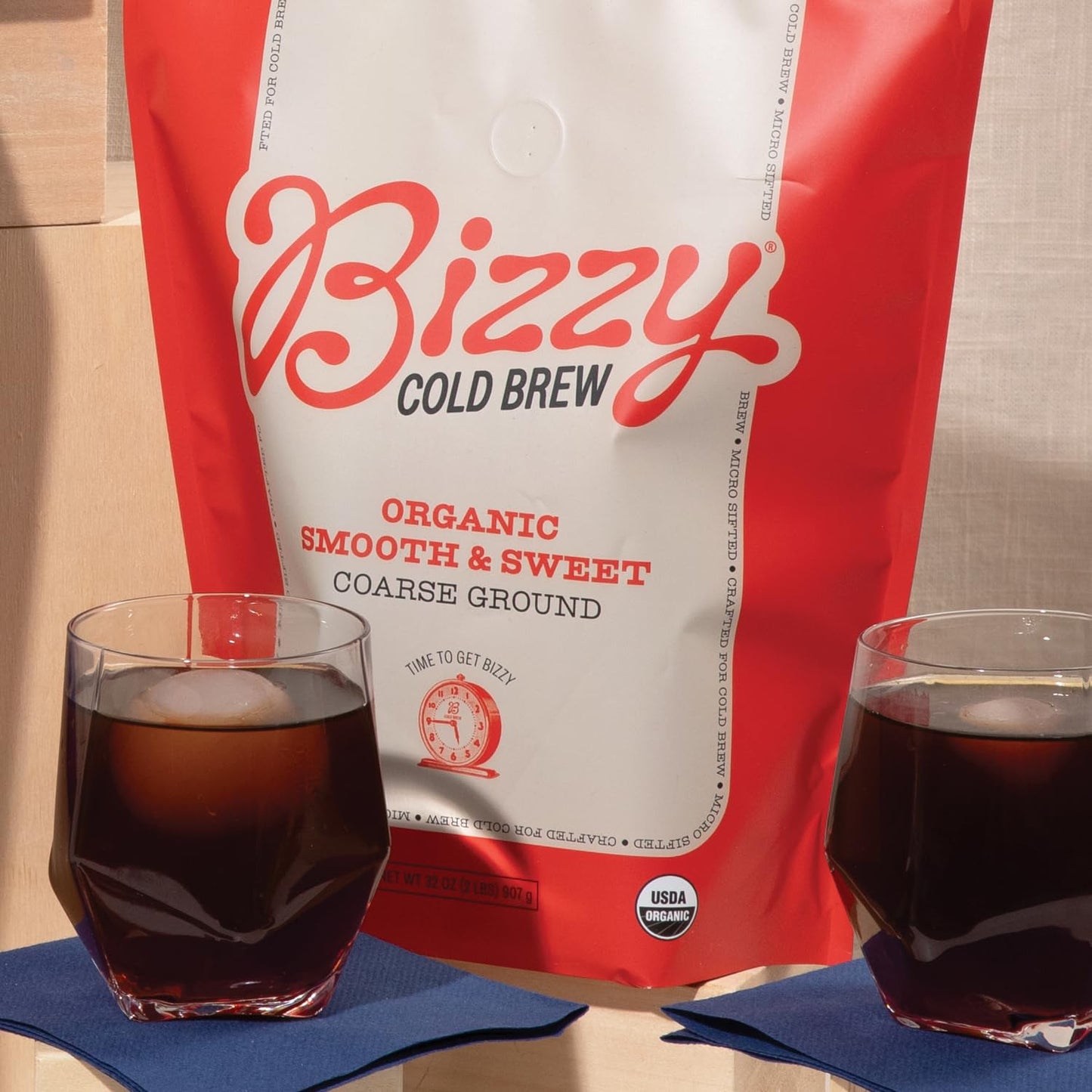 Bizzy Organic Cold Brew Coffee | Smooth & Sweet Blend | Coarse Ground Coffee | Micro Sifted | Specialty Grade | 100% Arabica | 1 LB