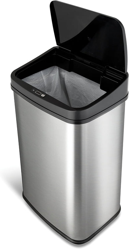 NINESTARS DZT-50-28 Automatic Touchless Motion Sensor Rectangular Trash Can, 13 Gal, Black Trim