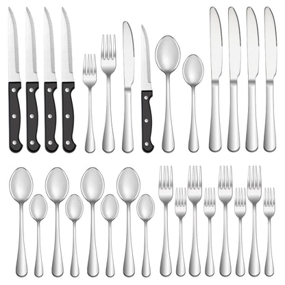 24 Pcs Silverware Set with Steak Knives Service for 4,Stainless Steel Flatware Set,Mirror Polished Cutlery Utensil Set,Home Kitchen Eating Tableware Set,Include Fork Knife Spoon Set,Dishwasher Safe