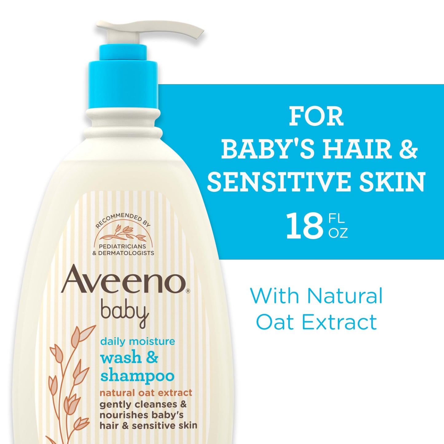 Aveeno Baby Daily Moisture Gentle Bath Wash & Shampoo with Natural Oat Extract, Hypoallergenic, Tear-Free & Paraben-Free Formula For Sensitive Hair & Skin, Lightly Scented, 33 fl. oz