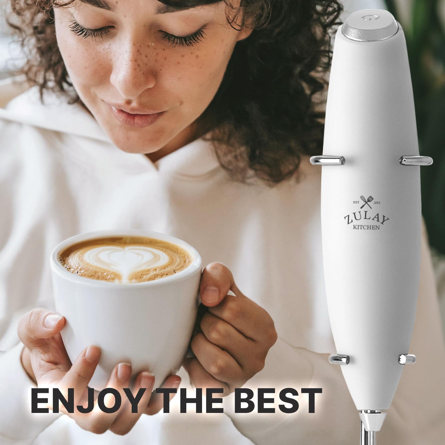 Zulay Powerful Milk Frother (4 Duracell Batteries Included) - Handheld Milk Frother Wand Drink Mixer for Coffee - Powerful Milk Foamer for Cappuccino, Frappe, Matcha & Coffee Creamer - Black