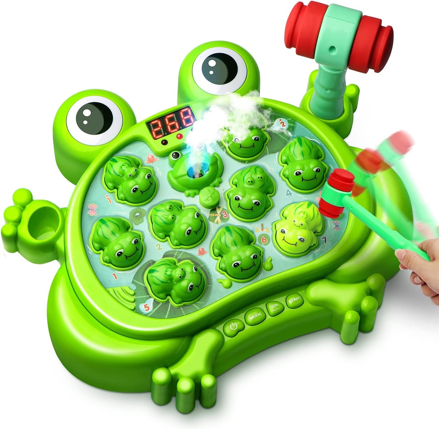 HopeRock Toys for 2 3 4 5 Year Old Boy,Toddler Toys Age 2-4, Whack A Frog Game,with 5 Modes,45 Levels,9 Music Spray and Light-up, Baby Toy Gifts for Early Learning, Birthday Gift for Toddler Boy Toys