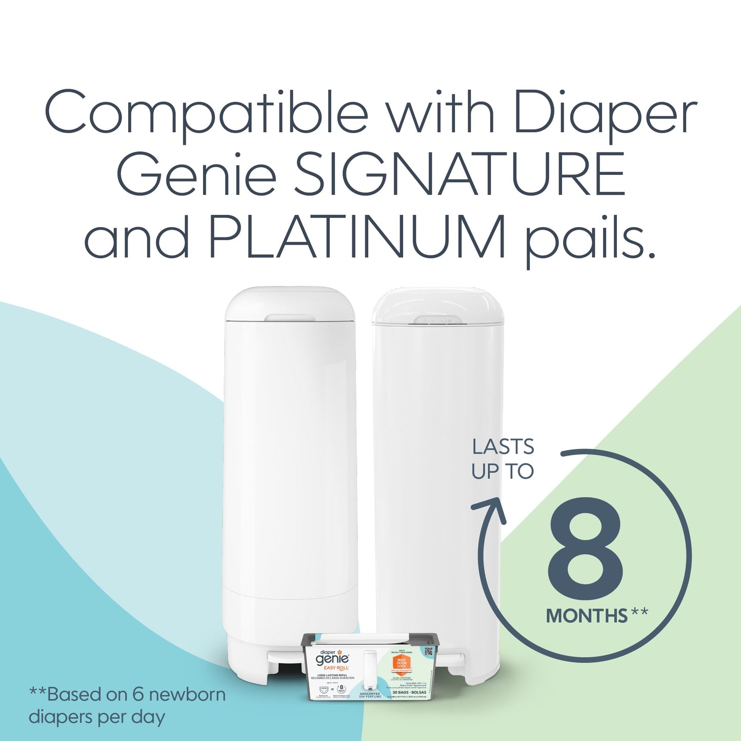 Diaper Genie Easy Roll Refill with 30 Bags | Lasts Up to 8 Months or Holds Up to 1410 Newborn Diapers Per Refill