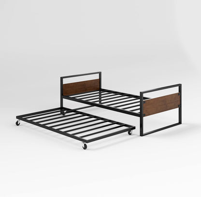 ZINUS Suzanne Bamboo and Metal Daybed with Trundle / Mattress Foundation with Steel Slat Support / Easy Assembly, Twin