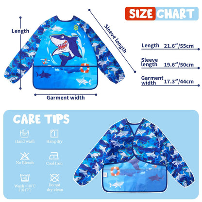 WERNNSAI Kids Art Smock - Kids Painting Aprons for Girls Waterproof Toddler Smock Painting with Long Sleeve 3 Pockets