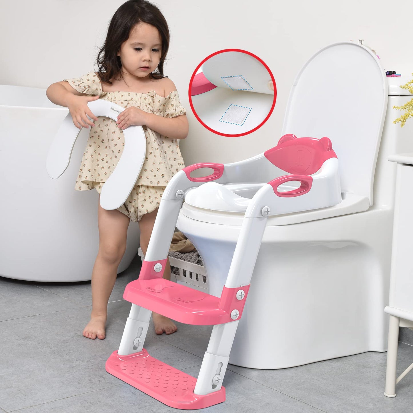 Toilet Potty Training Seat with Step Stool Ladder,SKYROKU Training Toilet for Kids Boys Girls Toddlers-Comfortable Safe Potty Seat with Anti-Slip Pads Ladder (Grey)