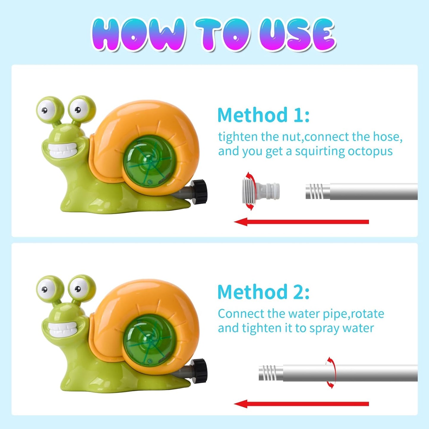 2 in 1 Outdoor Water Sprinkler Baseball Toy for Kids and Toddler, Backyard 360° Roating Snail Sprinkler Toy Tee Ball Games,Summer Splashing Fun Toys for 3 4 5 6 7 8 Year Old Boys Girls Gift