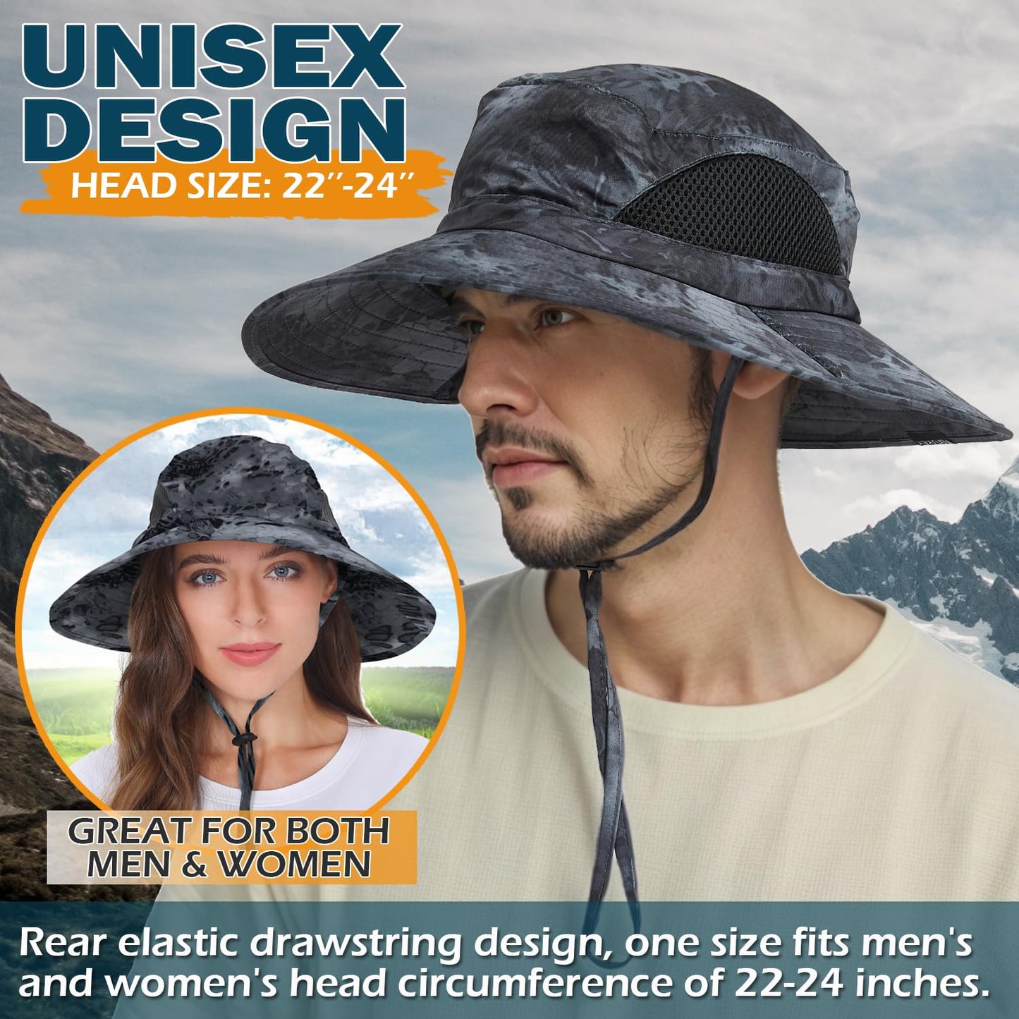 EINSKEY Unisex Sun Hat, Waterproof Wide Brim Bucket Hat Packable Boonie Hat for Fishing Hiking Gardening Safari Beach