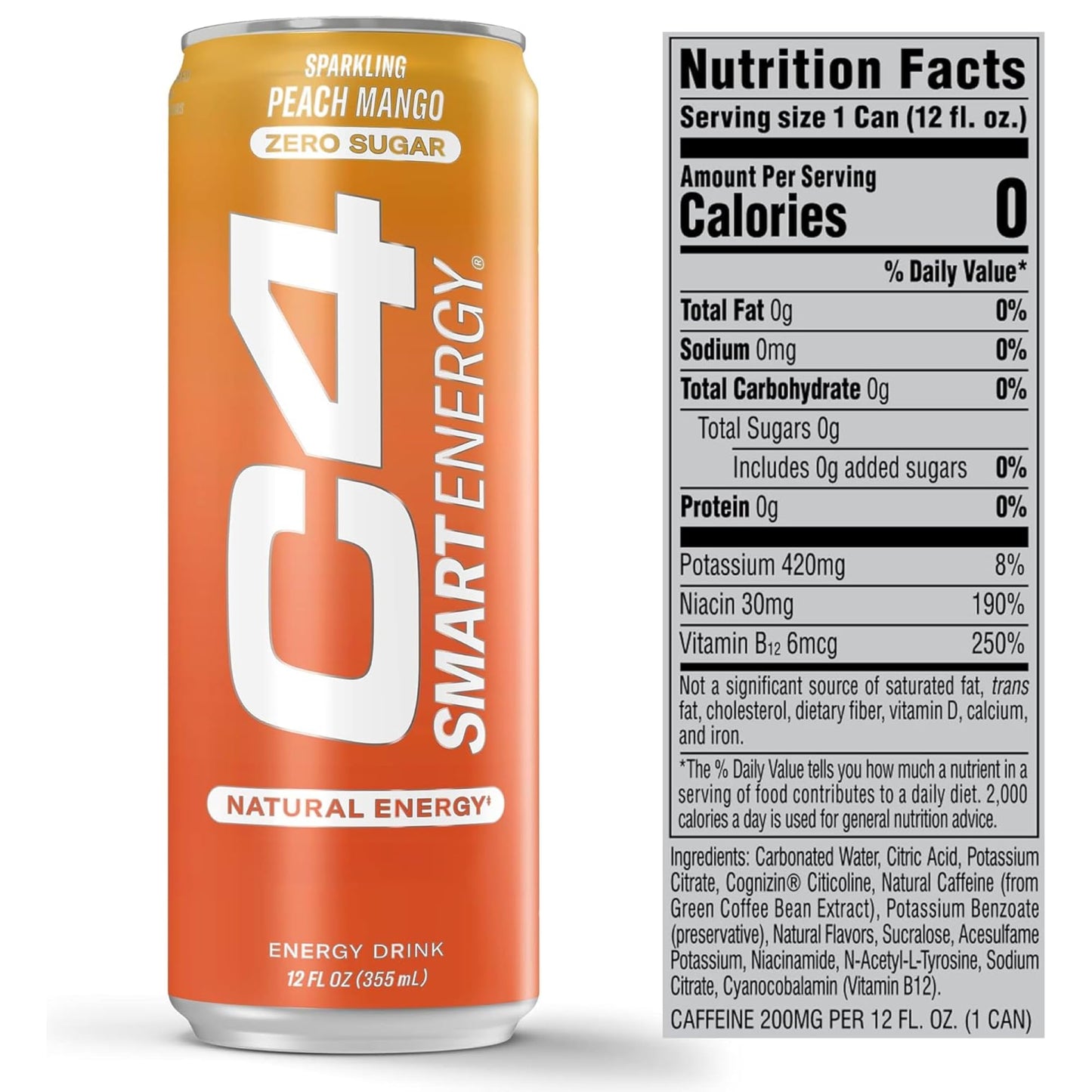 C4 Smart Energy Drink – Boost Focus and Energy with Zero Sugar, Natural Energy, and Nootropics - 200mg Caffeine - Cherry Berry Lime (12oz Pack of 12)