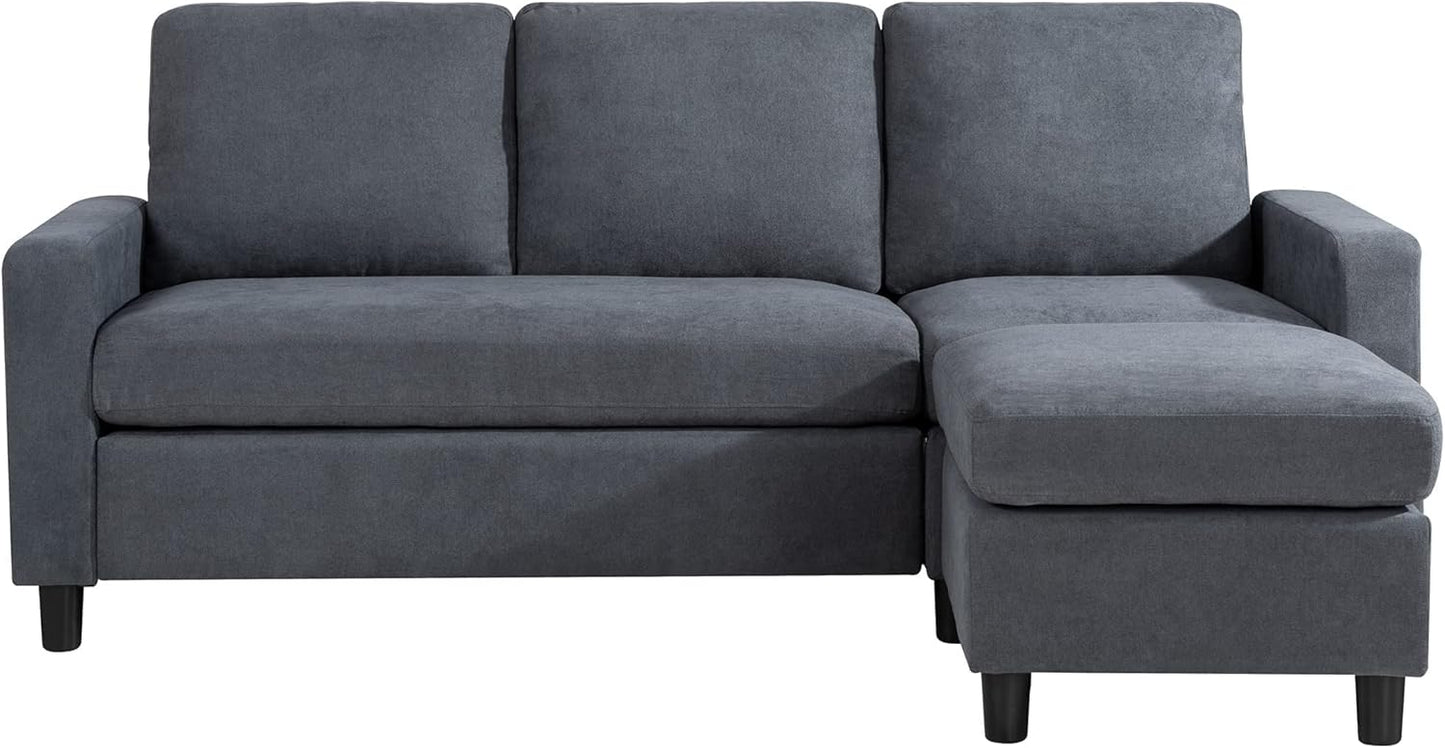 Shintenchi 79 Inch Convertible Sectional Sofa Couch, Modern Linen Fabric L-Shaped , 3-Seat Sofa Sectional with Reversible Chaise for Living Room, Apartment and Small Space (Dark Grey)