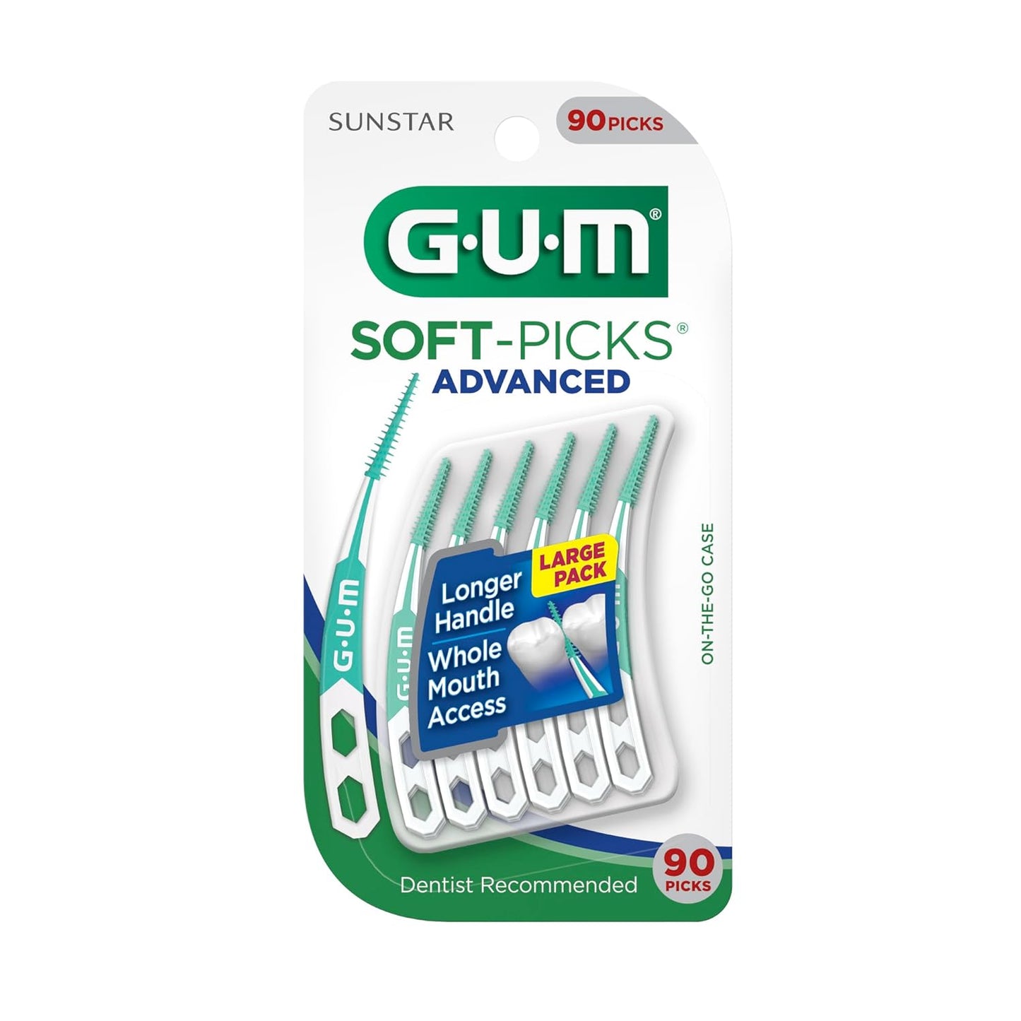 GUM Soft-Picks Advanced, Easy to Use Dental Picks for Teeth Cleaning and Gum Health, Disposable Interdental Brushes with Convenient Carry Case, Dentist Recommended Dental Picks, 90ct