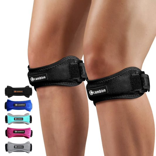 CAMBIVO 2 Pack Knee Braces for Knee Pain, Patella Knee Support Strap, Adjustable Patellar Tendon Stabilizer Band for Jumpers Knee, Tendonitis, Basketball, Running, Hiking, Volleyball, Tennis, Squats