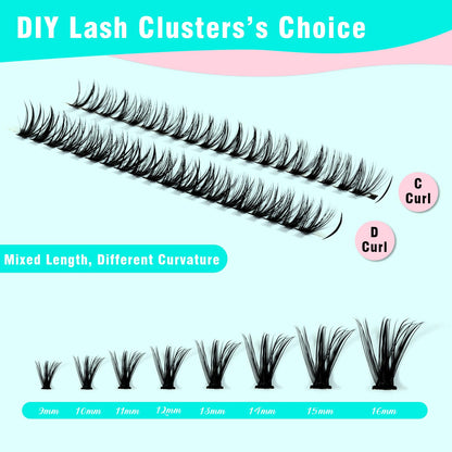 VAVALASH DIY Lash Extension Kit 280 Clusters Individual Lashes Kit 30D 40D 0.07D-10-16mm Lash Clusters, Lash Bond and Seal, Lash Tweezer for DIY Eyelash Extension at Home（Kit-30D+40D-0.07D-10-16MIX）