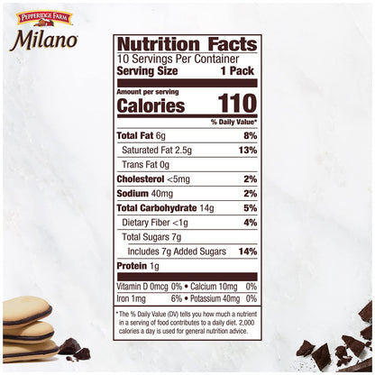 Pepperidge Farm Milano Milk Chocolate Cookies, 6 OZ Bag (15 Cookies)