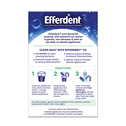 Efferdent Retainer Cleaning Tablets, Denture Cleaning Tablets for Dental Appliances, Minty Fresh & Clean, 126 Count