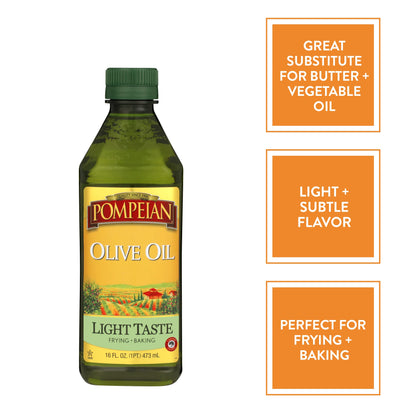 Pompeian Light Taste Olive Oil, Subtle Flavor, Perfect for Frying & Baking, Naturally Gluten Free, Non-Allergenic, Non-GMO, 32 FL. OZ.