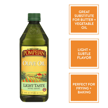 Pompeian Light Taste Olive Oil, Subtle Flavor, Perfect for Frying & Baking, Naturally Gluten Free, Non-Allergenic, Non-GMO, 32 FL. OZ.