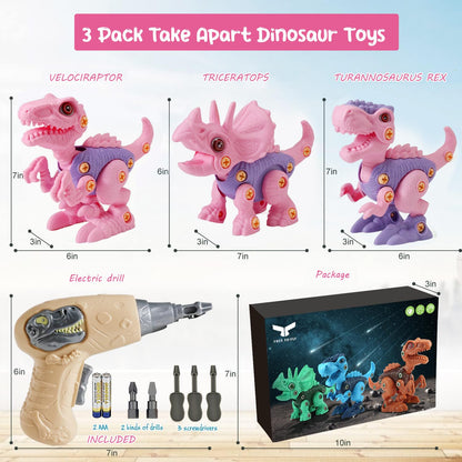 FREE TO FLY Kids Toys Stem Dinosaur Toy: Take Apart Toys for kids 3-5 Learning Educational Building Sets with Electric Drill Birthday Gifts for Toddlers Boys Girls Age 3 4 5 6 7 8 Year Old