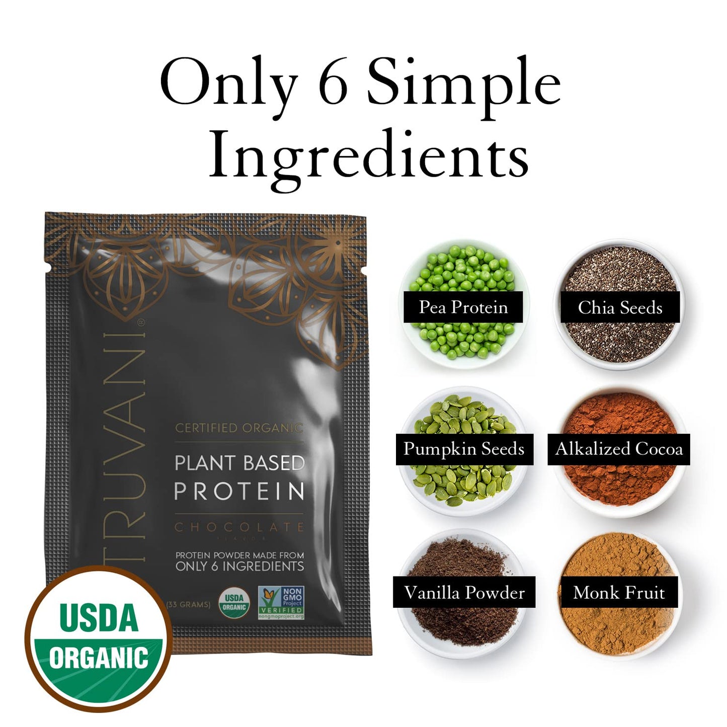 Truvani Vegan Pea Protein Powder | Banana Cinnamon | 20g Organic Plant Based Protein | 1 Serving | Keto | Gluten & Dairy Free | Low Carb | No Added Sugar