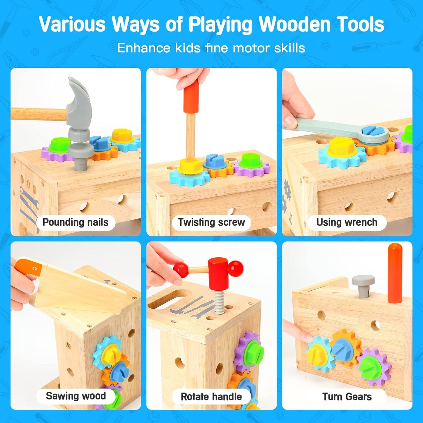 Wooden Tool Set for Kids 2 3 4 5 Year Old, 29Pcs Educational STEM Toys Toddler Montessori Toys for 2 Year Old Construction Preschool Learning Activities Gifts for Boys Girls Age 2-4 1-3