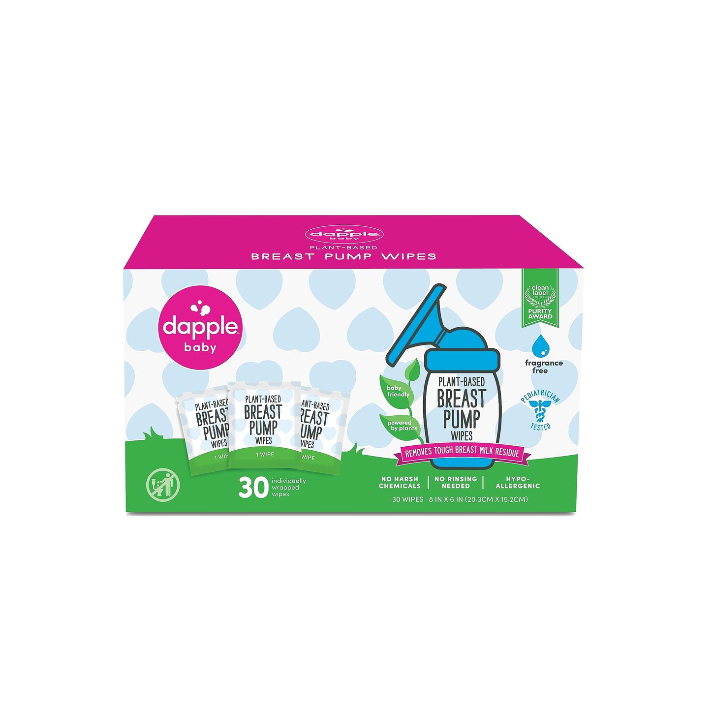 Breast Pump Wipes by Dapple Baby, 25 Count (Pack of 3), Fragrance Free, Plant Based & Hypoallergenic Breast Pump Wipes - Removes Milk Residue, Leaves No Taste - Convenient Wipes Pouch