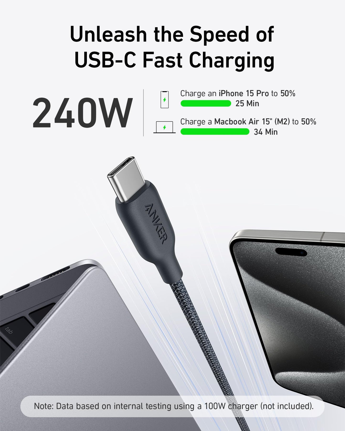 Anker USB C to USB C Cable (240W,10ft), Bio-Braided USB C Charger Cable Fast Charge for iPhone15/15Pro/15Plus/15ProMax, iPad Pro 2020, iPad Air 4, Samsung Galaxy S23+/S23 Ultra